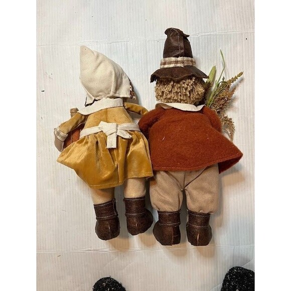 Set of 2 Pilgrim Thanksgiving Fabric Dolls Fall Harvest Farmhouse Country Decor - Picture 4 of 4